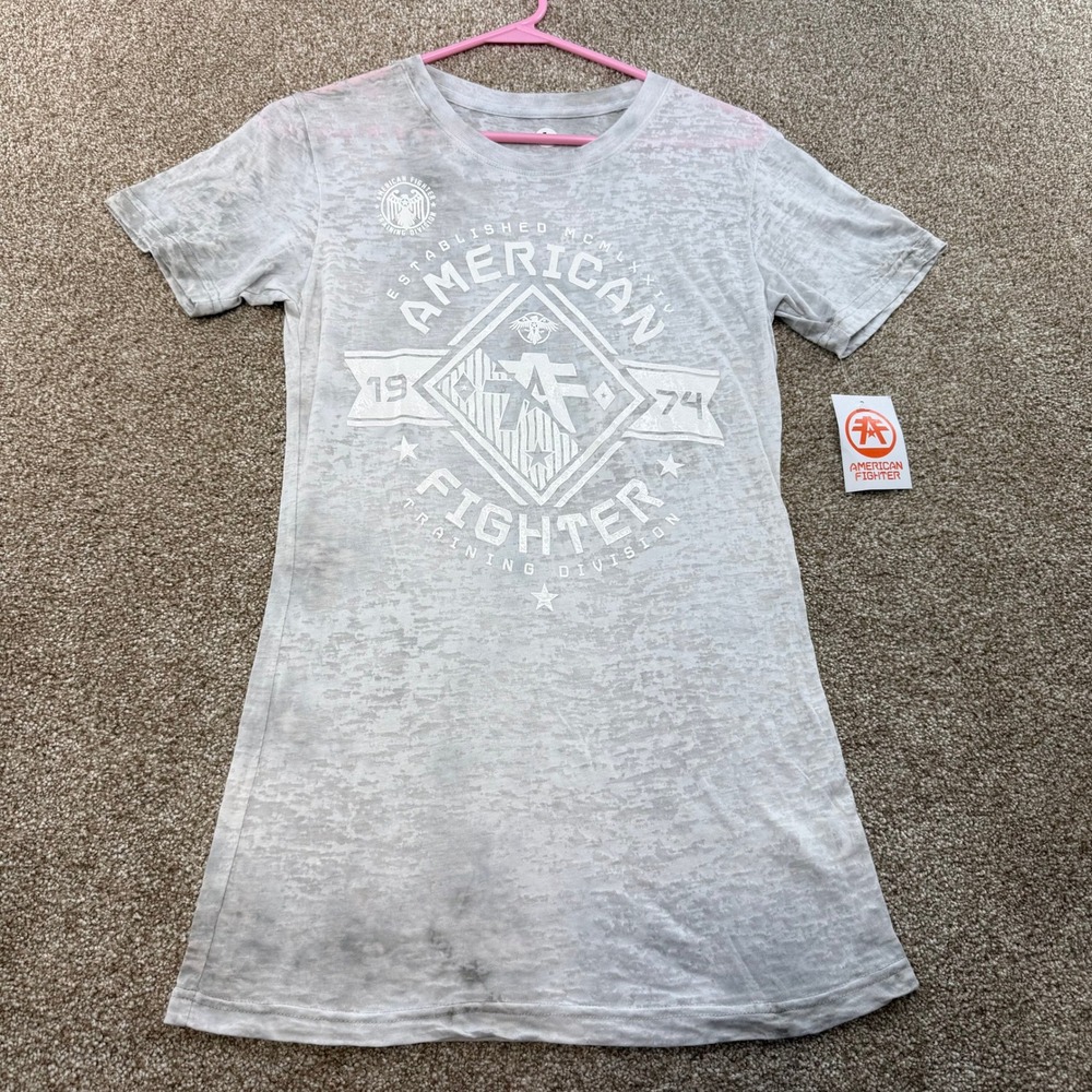 American Fighter Massachusetts Grey Burnout S/S Baby Tee FW75471 Women Large NWT